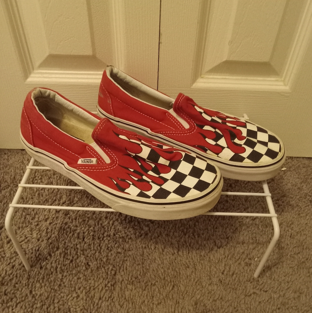 VANS B/W Checker & Red Paint Splatter design Men's 5.5 Women's 7 HTF
